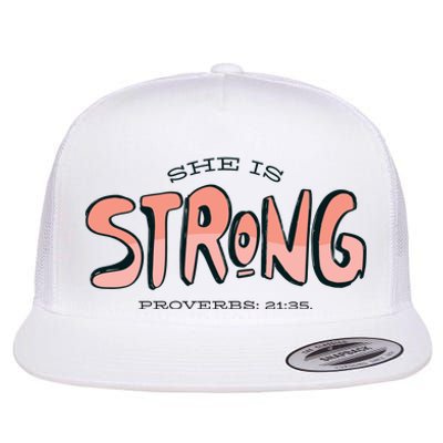 She Is Strong Bible Verse Flat Bill Trucker Hat