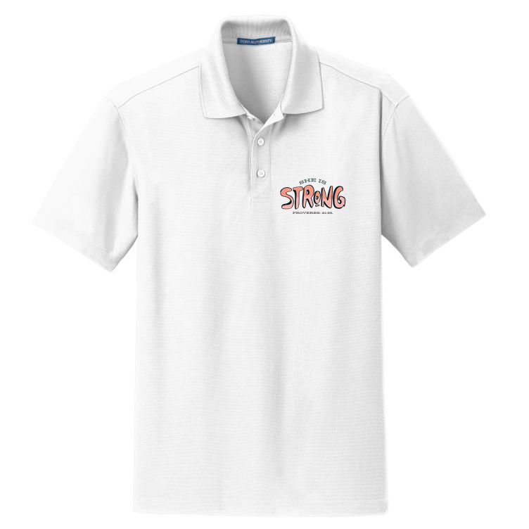 She Is Strong Bible Verse Dry Zone Grid Polo
