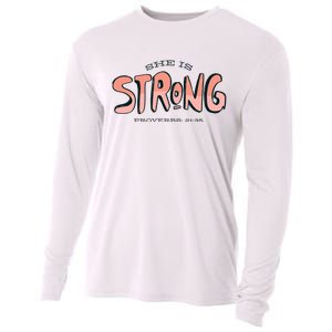 She Is Strong Bible Verse Cooling Performance Long Sleeve Crew