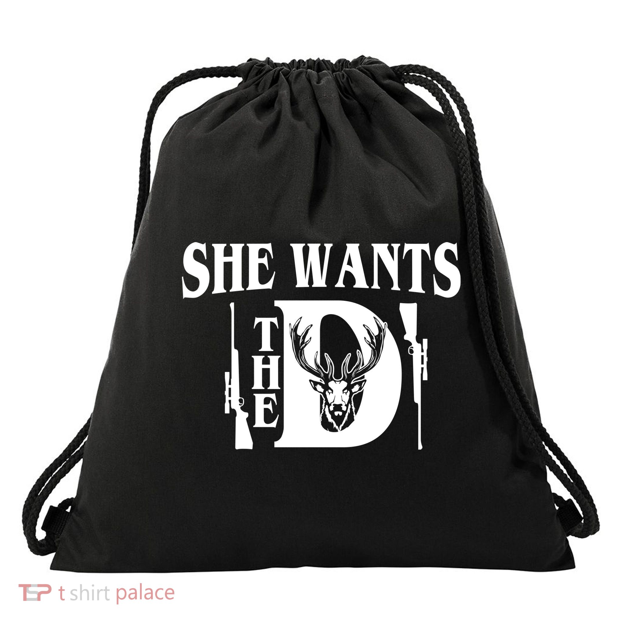She Wants the D Hunting Drawstring Bag