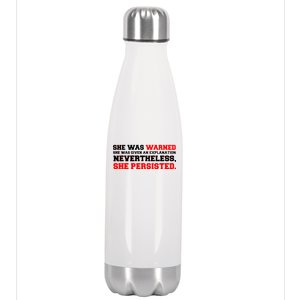 She Was Warned - Given an Explanation. Nevertheless, She Persisted. Stainless Steel Insulated Water Bottle