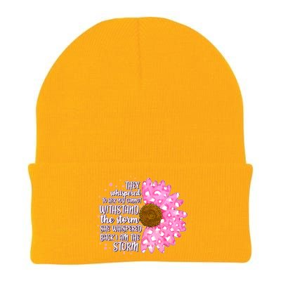 She Whispers Back I Am The Storm Pink Flower Knit Cap Winter Beanie