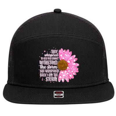 She Whispers Back I Am The Storm Pink Flower 7 Panel Mesh Trucker Snapback Hat