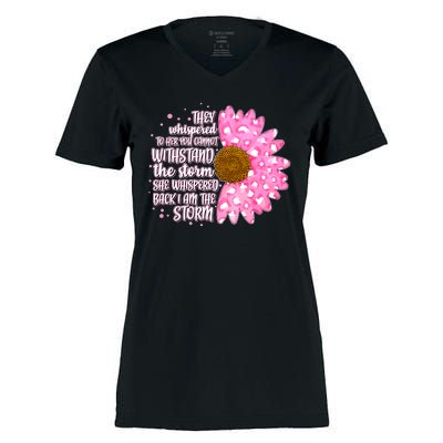 She Whispers Back I Am The Storm Pink Flower Women's Momentum V-Neck T-Shirt