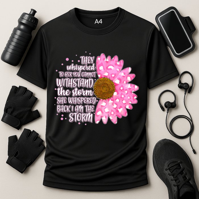 She Whispers Back I Am The Storm Pink Flower Cooling Performance Crew T-Shirt