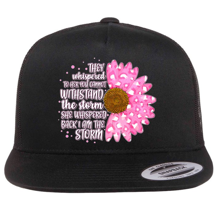 She Whispers Back I Am The Storm Pink Flower Flat Bill Trucker Hat