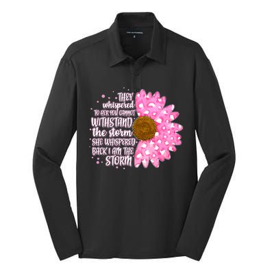 She Whispers Back I Am The Storm Pink Flower Silk Touch Performance Long Sleeve Polo