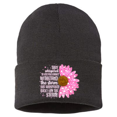 She Whispers Back I Am The Storm Pink Flower Sustainable Knit Beanie