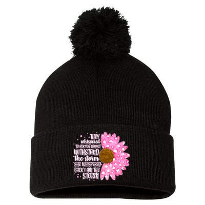 She Whispers Back I Am The Storm Pink Flower Pom Pom 12in Knit Beanie