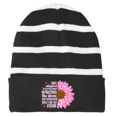 She Whispers Back I Am The Storm Pink Flower Striped Beanie with Solid Band