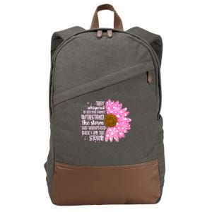 She Whispers Back I Am The Storm Pink Flower Cotton Canvas Backpack