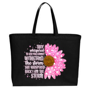 She Whispers Back I Am The Storm Pink Flower Cotton Canvas Jumbo Tote