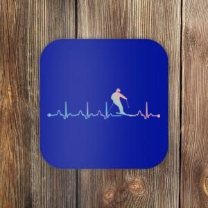 Skiing Heartbeat Ekg Pulse Skier Lover Cute Gift Coaster