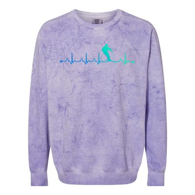 Skiing Heartbeat Ekg Skiing Coach Gift Colorblast Crewneck Sweatshirt