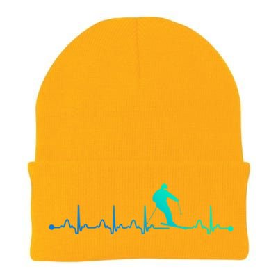 Skiing Heartbeat Ekg Skiing Coach Gift Knit Cap Winter Beanie