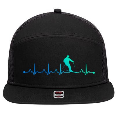 Skiing Heartbeat Ekg Skiing Coach Gift 7 Panel Mesh Trucker Snapback Hat