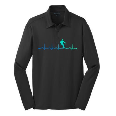 Skiing Heartbeat Ekg Skiing Coach Gift Silk Touch Performance Long Sleeve Polo