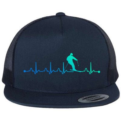 Skiing Heartbeat Ekg Skiing Coach Gift Flat Bill Trucker Hat