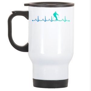 Skiing Heartbeat Ekg Skiing Coach Gift Stainless Steel Travel Mug