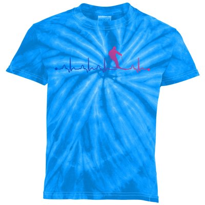 Skiing Heartbeat Ekg Skiing Coach Gift Kids Tie-Dye T-Shirt