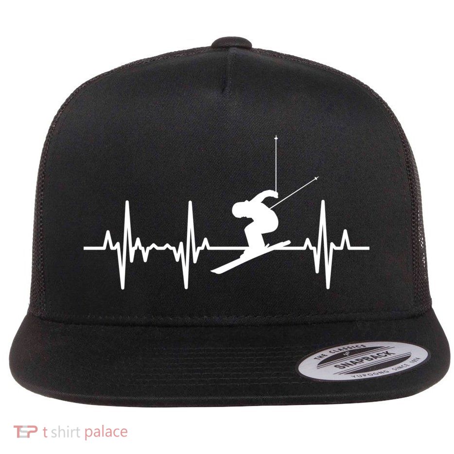 Ski Heartbeat Ecg Skiing Coach Gift Flatbill Hat