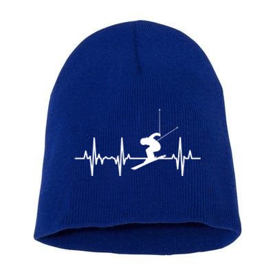 Ski Heartbeat Ecg Skiing Coach Gift Short Acrylic Beanie