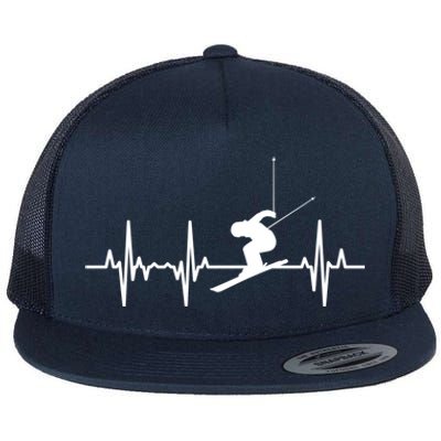 Ski Heartbeat Ecg Skiing Coach Gift Flat Bill Trucker Hat