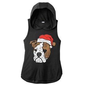 Santa Hat English Bulldog Christmas Pet Dog Lover Owner Xmas Funny Gift Ladies PosiCharge Tri-Blend Wicking Draft Hoodie Tank