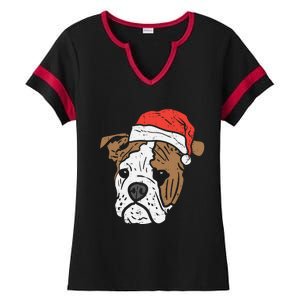 Santa Hat English Bulldog Christmas Pet Dog Lover Owner Xmas Funny Gift Ladies Halftime Notch Neck Tee