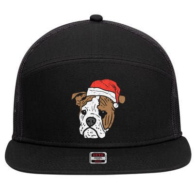 Santa Hat English Bulldog Christmas Pet Dog Lover Owner Xmas Funny Gift 7 Panel Mesh Trucker Snapback Hat