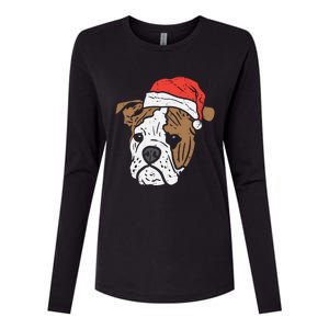 Santa Hat English Bulldog Christmas Pet Dog Lover Owner Xmas Funny Gift Womens Cotton Relaxed Long Sleeve T-Shirt