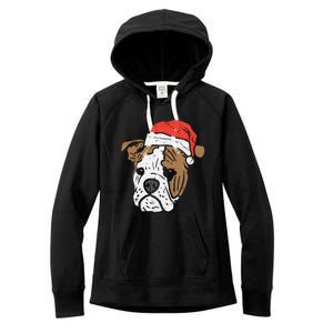 Santa Hat English Bulldog Christmas Pet Dog Lover Owner Xmas Funny Gift Women's Fleece Hoodie