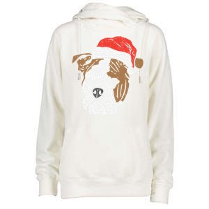 Santa Hat English Bulldog Christmas Pet Dog Lover Owner Xmas Funny Gift Womens Funnel Neck Pullover Hood