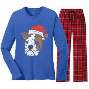 Santa Hat English Bulldog Christmas Pet Dog Lover Owner Xmas Funny Gift Women's Long Sleeve Flannel Pajama Set 