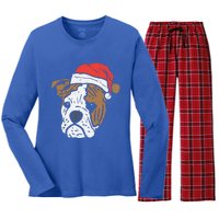 Santa Hat English Bulldog Christmas Pet Dog Lover Owner Xmas Funny Gift Women's Long Sleeve Flannel Pajama Set 