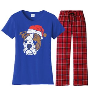 Santa Hat English Bulldog Christmas Pet Dog Lover Owner Xmas Funny Gift Women's Flannel Pajama Set