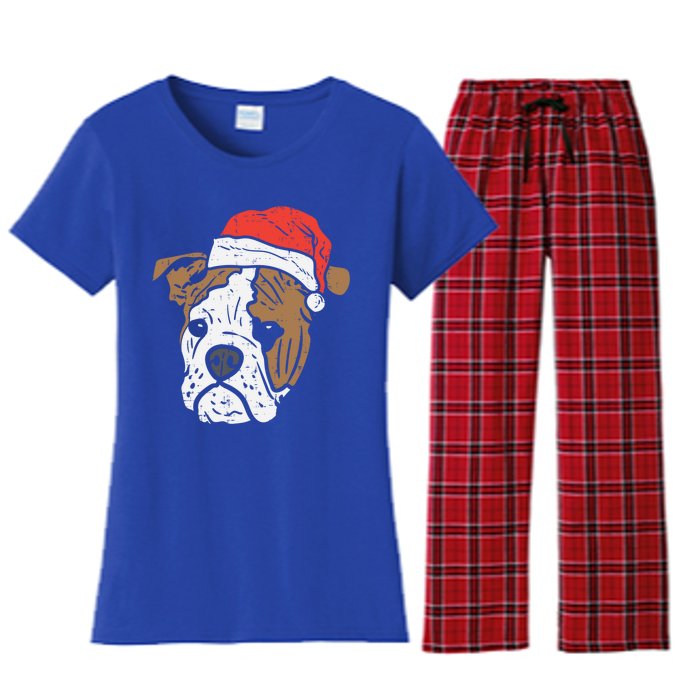 Santa Hat English Bulldog Christmas Pet Dog Lover Owner Xmas Funny Gift Women's Flannel Pajama Set