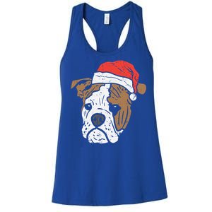 Santa Hat English Bulldog Christmas Pet Dog Lover Owner Xmas Funny Gift Women's Racerback Tank