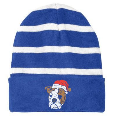 Santa Hat English Bulldog Christmas Pet Dog Lover Owner Xmas Funny Gift Striped Beanie with Solid Band