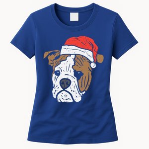 Santa Hat English Bulldog Christmas Pet Dog Lover Owner Xmas Funny Gift Women's T-Shirt