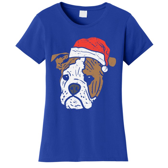 Santa Hat English Bulldog Christmas Pet Dog Lover Owner Xmas Funny Gift Women's T-Shirt