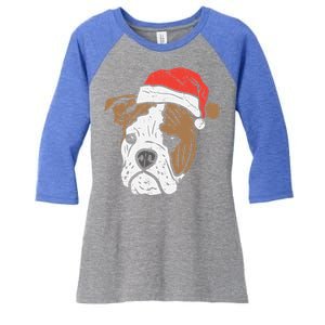 Santa Hat English Bulldog Christmas Pet Dog Lover Owner Xmas Funny Gift Women's Tri-Blend 3/4-Sleeve Raglan Shirt