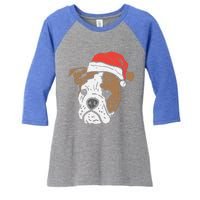 Santa Hat English Bulldog Christmas Pet Dog Lover Owner Xmas Funny Gift Women's Tri-Blend 3/4-Sleeve Raglan Shirt