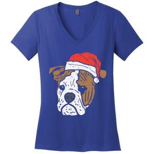 Santa Hat English Bulldog Christmas Pet Dog Lover Owner Xmas Funny Gift Women's V-Neck T-Shirt