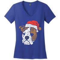 Santa Hat English Bulldog Christmas Pet Dog Lover Owner Xmas Funny Gift Women's V-Neck T-Shirt