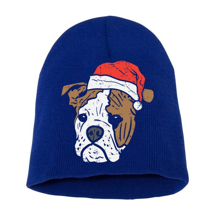 Santa Hat English Bulldog Christmas Pet Dog Lover Owner Xmas Funny Gift Short Acrylic Beanie