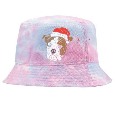 Santa Hat English Bulldog Christmas Pet Dog Lover Owner Xmas Funny Gift Tie-Dyed Bucket Hat