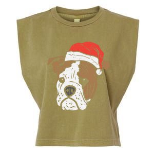 Santa Hat English Bulldog Christmas Pet Dog Lover Owner Xmas Funny Gift Garment-Dyed Women's Muscle Tee