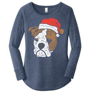 Santa Hat English Bulldog Christmas Pet Dog Lover Owner Xmas Funny Gift Women's Perfect Tri Tunic Long Sleeve Shirt