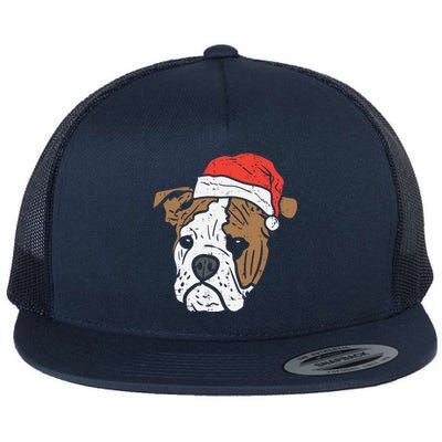 Santa Hat English Bulldog Christmas Pet Dog Lover Owner Xmas Funny Gift Flat Bill Trucker Hat